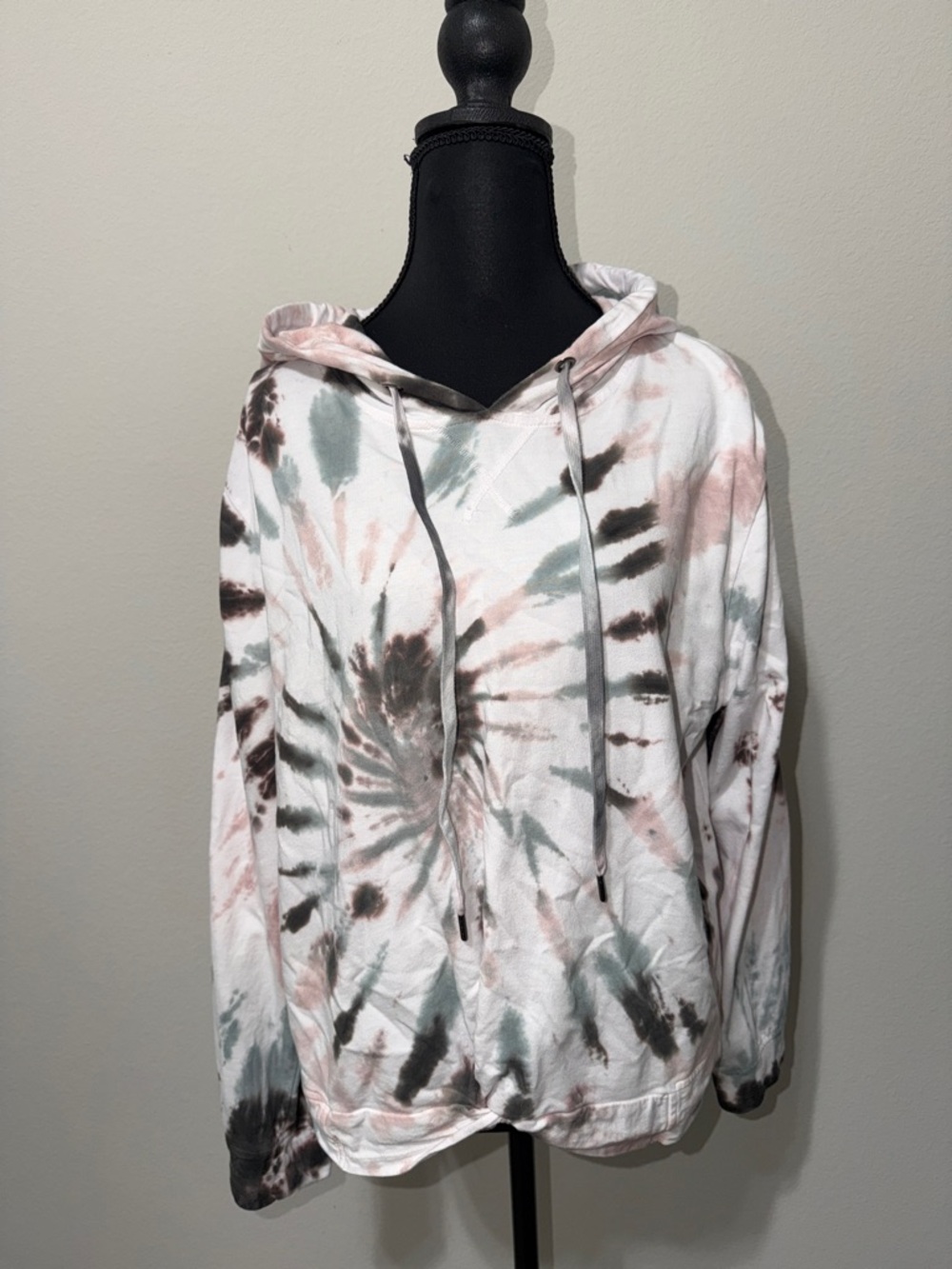 C&C California White Tie-Dye Hoodie with Pink, Gray & Brown Accents